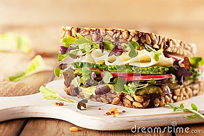 Fresh vegetarian sandwich with cheese and veggies Stock Photo