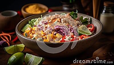 Fresh veggie taco salad, a healthy gourmet lunch generated by AI Stock Photo