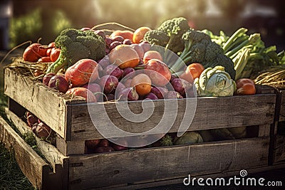 Fresh veggies full crate. Generate Ai Stock Photo