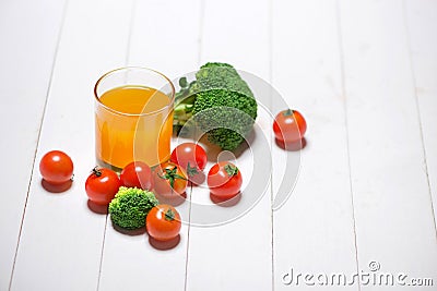 Fresh veggies and Juice. Healthy meal. Stock Photo
