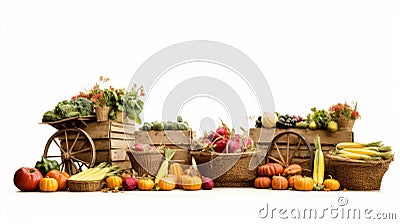 Fresh and vibrant fruit baskets beautifully arranged on a clean white background Stock Photo