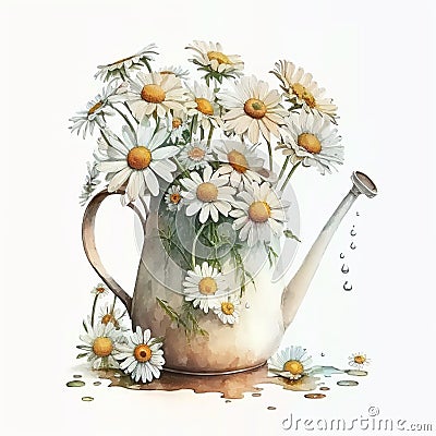 Spring Awakening: Beautiful Daisy Watercolor for Your Stock Photos AI Generated Stock Photo