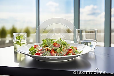 Fresh and vibrant salad with an assortment of vegetables, fruits, and greens on a white plate Stock Photo