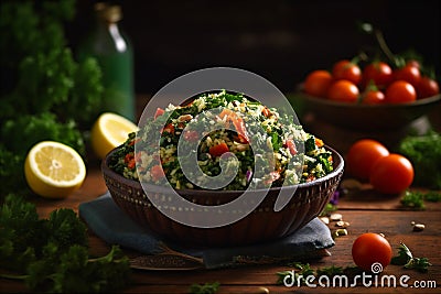 Fresh and Vibrant Tabbouleh Salad: Healthy Mediterranean classic dish. AI generated Stock Photo