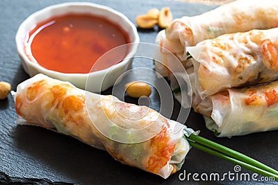 Fresh vietnamese prawn rolls. Stock Photo