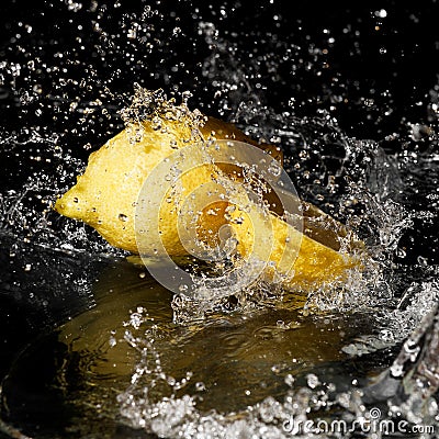 Fresh water drops on lemon Stock Photo