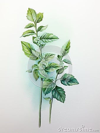 Fresh Watercolor Mint Sprig Leaves AI Generated Cartoon Illustration