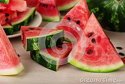 Fresh watermelon cut into pieces. Delicious healthy snack Stock Photo