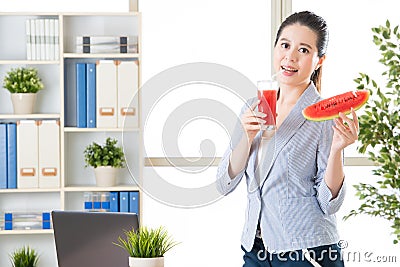 fresh watermelon juice is much better than concentrate fruit juice Stock Photo