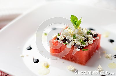 Fresh watermelon salad starter. Stock Photo