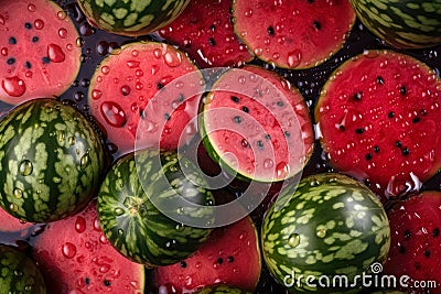 Fresh watermelons with water drops on them Stock Photo