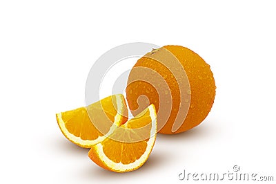 Fresh wet oranges fruits , sliced isolated on white background with clipping path Stock Photo