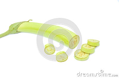 The fresh white brinjal with cutt roll isolated in white background Stock Photo
