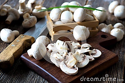 Fresh white button mushrooms Stock Photo