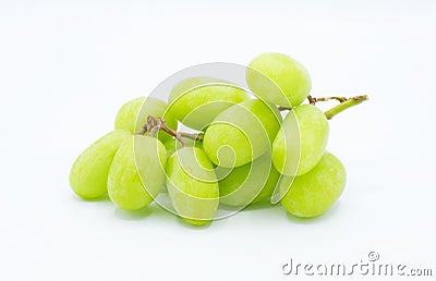 fresh whole Green bunch, cluster or group of Thompson table seedless grapes, isolated on white background. various angles. sweet Stock Photo