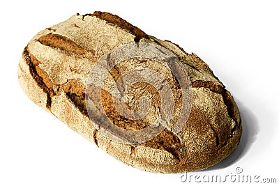 Fresh whole loaf of German sourdough rye bread - isolated on white Stock Photo