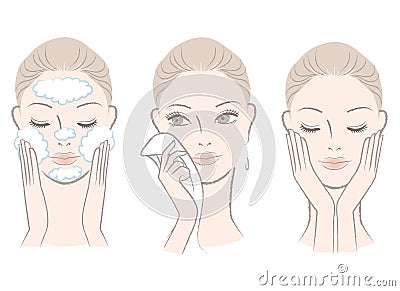 Fresh woman in process of washing face Stock Photo