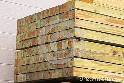 Fresh wooden studs timber stack lumber industry material Stock Photo