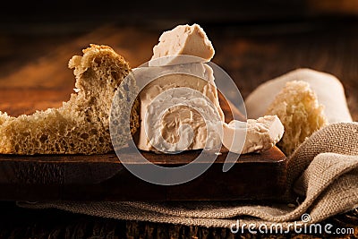 Fresh yeast on wooden background Stock Photo