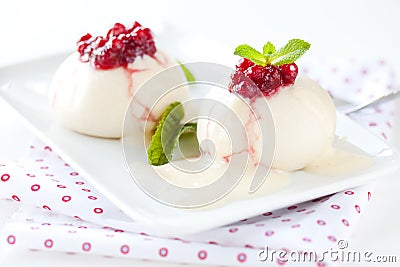Fresh yeast dumplings with fruit Stock Photo