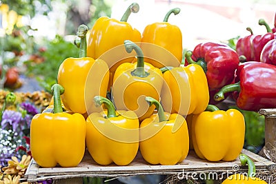 Fresh yellow paprika stack, healthy food concept Stock Photo