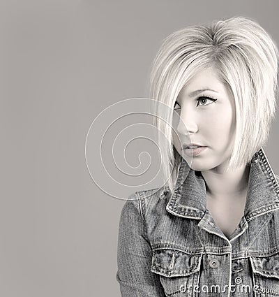 Fresh young girl with trendy hairstyle Stock Photo