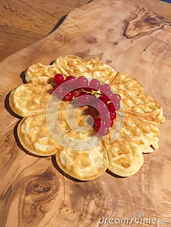 Freshly baked waffles with currants Toping Stock Photo