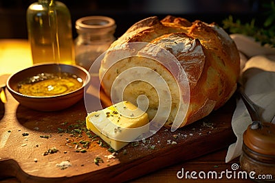 Freshly baked artisan bread with a golden crispy Stock Photo