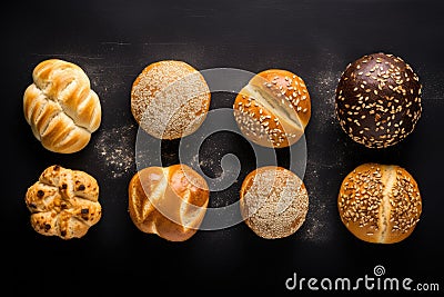 Freshly baked bakery products from above. AI Generated Stock Photo