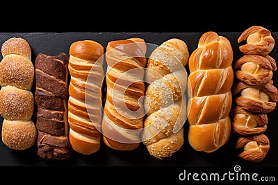 Freshly baked bakery products from above. AI Generated Stock Photo