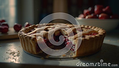 Freshly baked berry tart with raspberry, strawberry, blueberry, and currant generated by AI Stock Photo