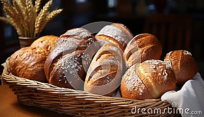 Freshly baked bread, healthy meal, gourmet, homemade, rustic, wholegrain generated by AI Stock Photo