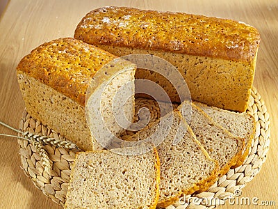 Freshly baked bread on table Stock Photo