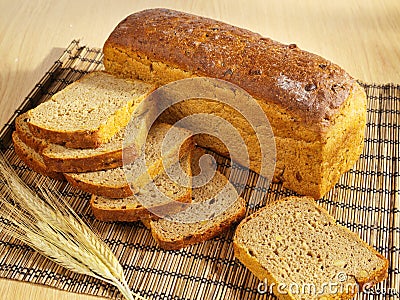 Freshly baked bread on table Stock Photo