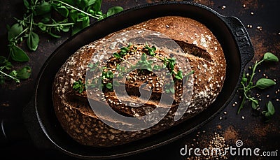 Freshly baked ciabatta with garlic herb butter generated by AI Stock Photo