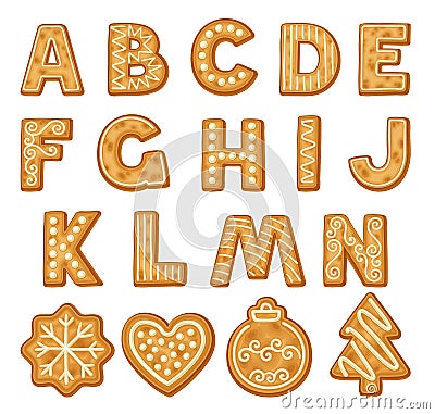 Freshly Baked Cookie Alphabet as Merry Christmas Symbol Vector Set Vector Illustration