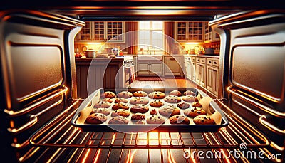 Freshly Baked Cookies in Oven Stock Photo