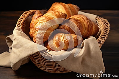 freshly baked croissants in a handwoven basket Stock Photo