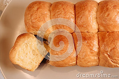 Freshly-baked gourmet bread, with a golden-brown crust and a light, airy crumb Stock Photo