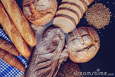 Freshly baked handmade breads Stock Photo