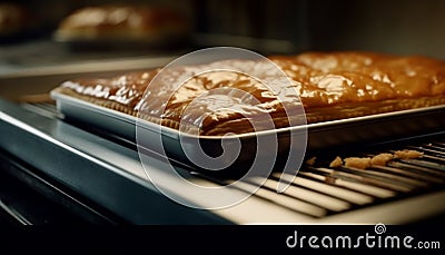 Freshly baked homemade sweet pie on a high angle view plate generated by AI Stock Photo