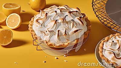 Freshly Baked Lemon Meringue Pie, Golden Crust, Delightful Dessert Generative AI Stock Photo