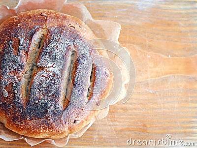 Fresh round healthy sourdough bread Stock Photo