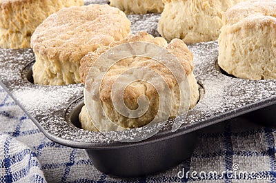 Freshly baked scone in a baking tin Stock Photo