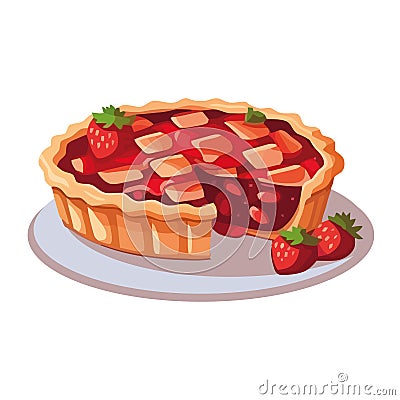 Freshly baked strawberry tart, a gourmet delight Vector Illustration