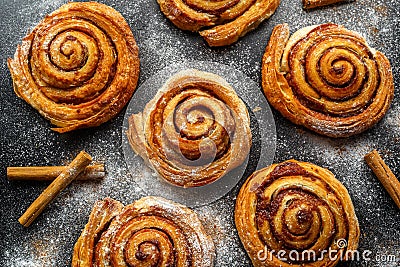 Freshly Baked Traditional Sweet Cinnamon Rolls, Swirl Stock Photo