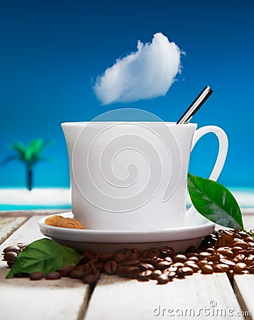 Freshly brewed coffee at a tropical resort Stock Photo
