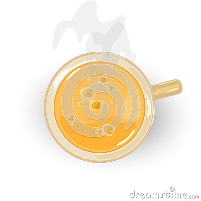 Freshly brewed yellow, oolong, fruity or herbal tea in porcelain cup. Hot rich drink with sandthorn. Vector Illustration