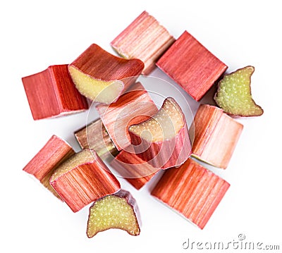 Freshly chopped Rhubarb isolated on white close up Stock Photo