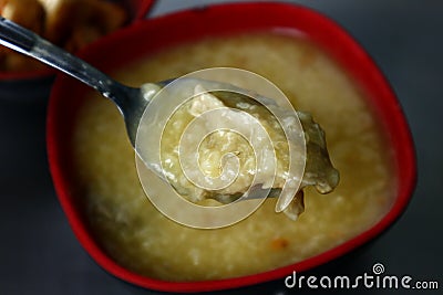 Freshly cooked Goto or rice porridge with beef innards Stock Photo